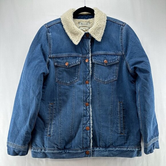Madewell Jackets & Blazers - Madewell Jacket Womens Sz M Oversized Faux Shearling Lined Trucker Denim Blue